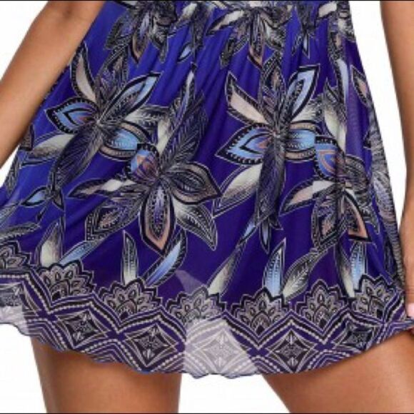 ✨ HP ✨Cutout Back Flower Print Blue Swimdress✨ - Picture 3 of 4